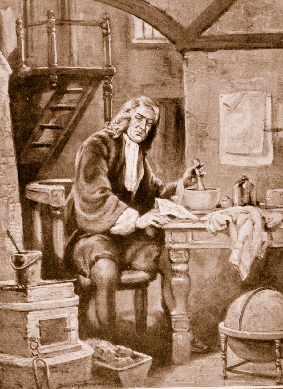 Sir Isaac Newton nella sua piccola stanza da C. Dudley Tennant