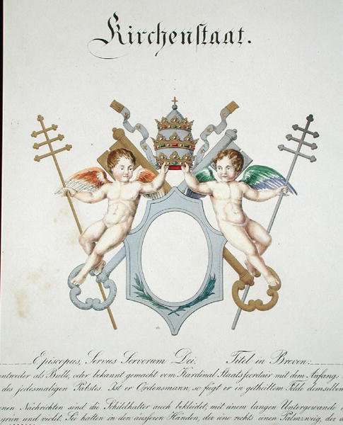 Stemma dello Stato della Chiesa del Vaticano, da una collezione di acquerelli pubblicata in Germania, c.1830-33 da C. Hildebrandt