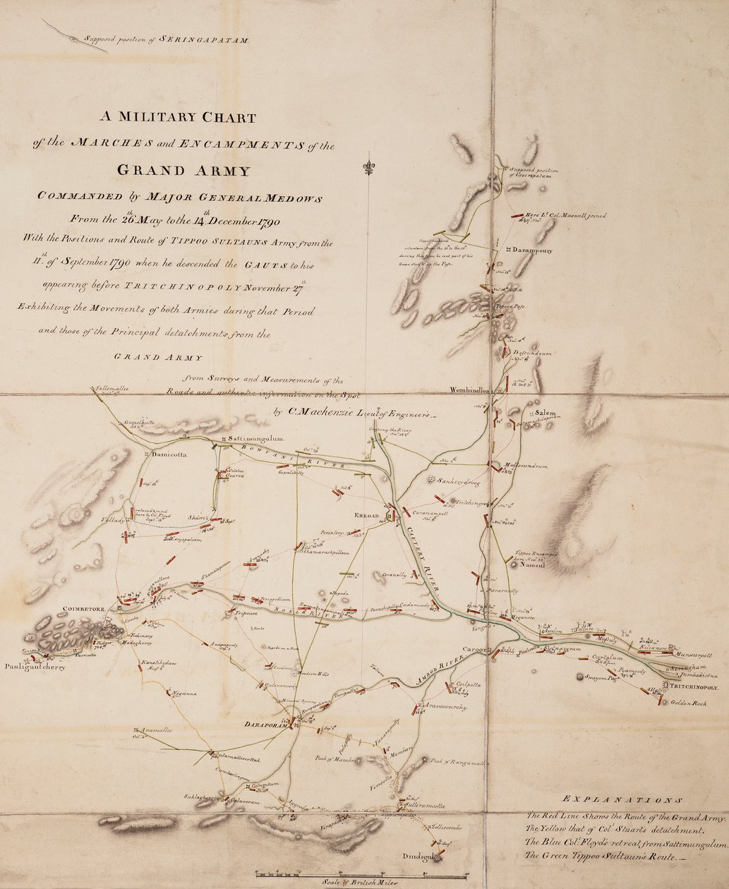 Carta militare delle marce e degli accampamenti del grande esercito comandato dal Maggiore Generale Medows dal 26 maggio al 14 dicembre 1790 da C. Mackenzie