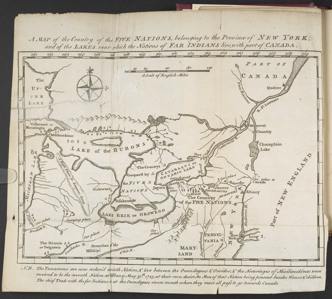 Una mappa del paese delle Cinque Nazioni, appartenente alla provincia di New York; e dei laghi vicino ai quali vivono le nazioni degli indiani lontani, con parte del Canada da Cadwallader Colden