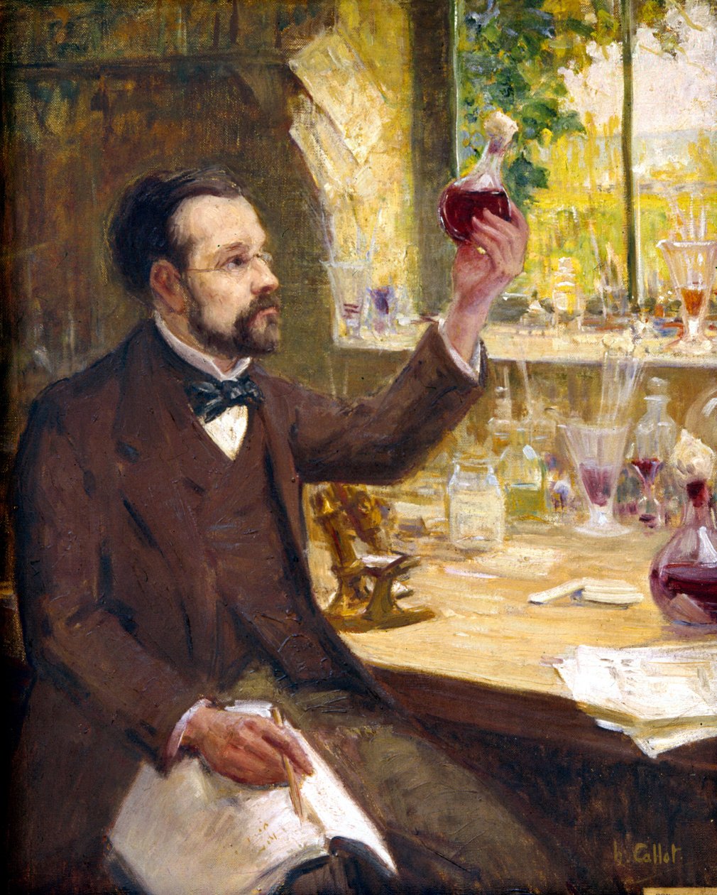 Louis Pasteur che studia la fermentazione del succo d
