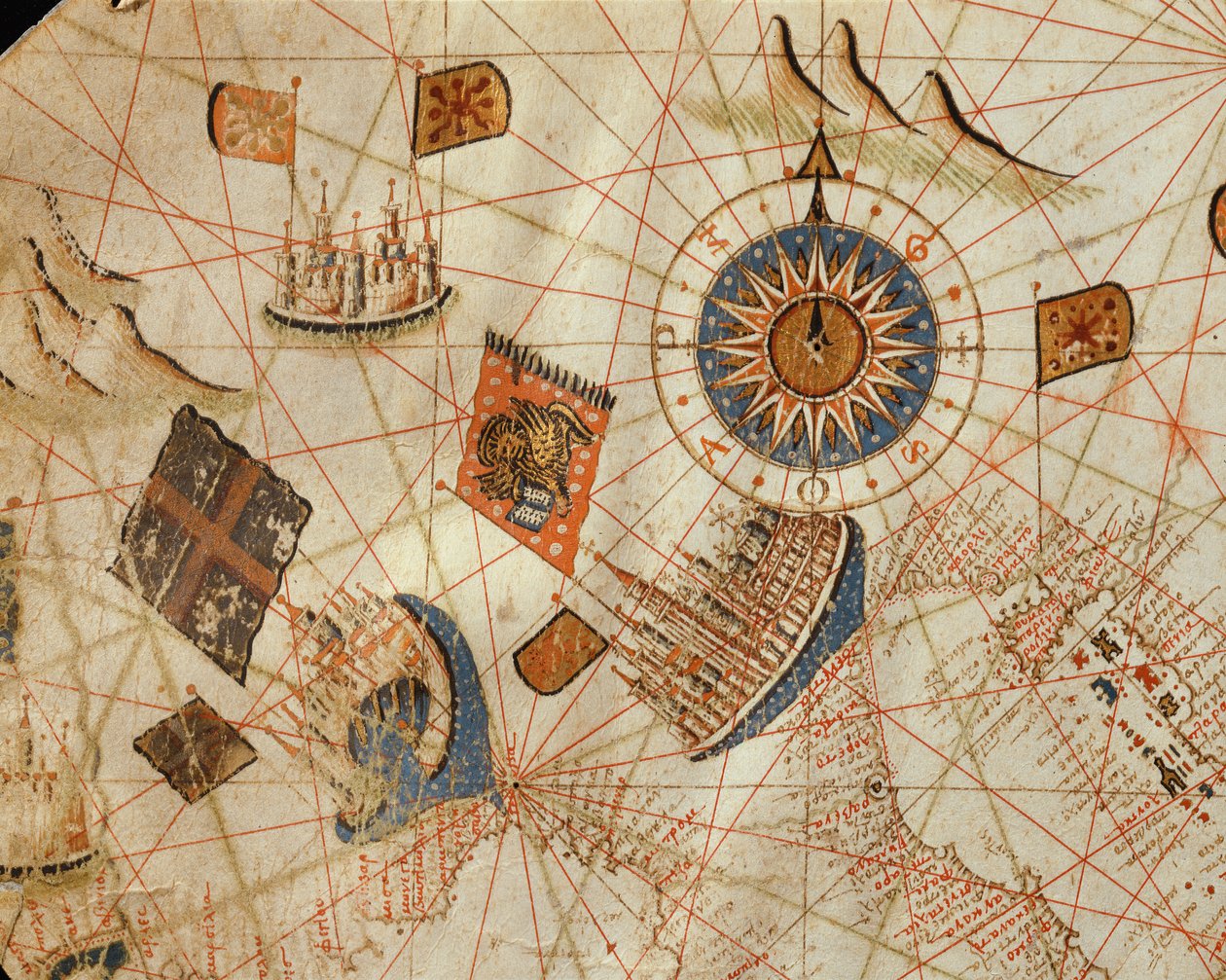 Le città marittime di Genova e Venezia, da un atlante nautico del Mediterraneo e del Medio Oriente da Calopodio da Candia