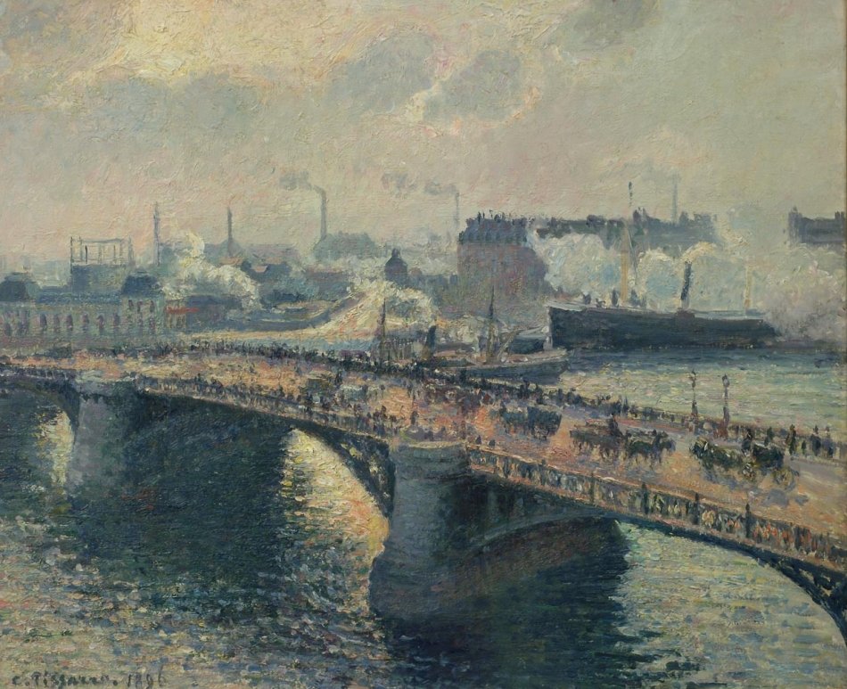 Il ponte Boieldieu a Rouen, tramonto, tempo nebbioso da Camille Jacob Pissarro