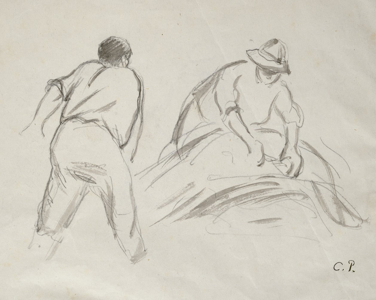 Studi di un mietitore maschio e femmina da Camille Jacob Pissarro