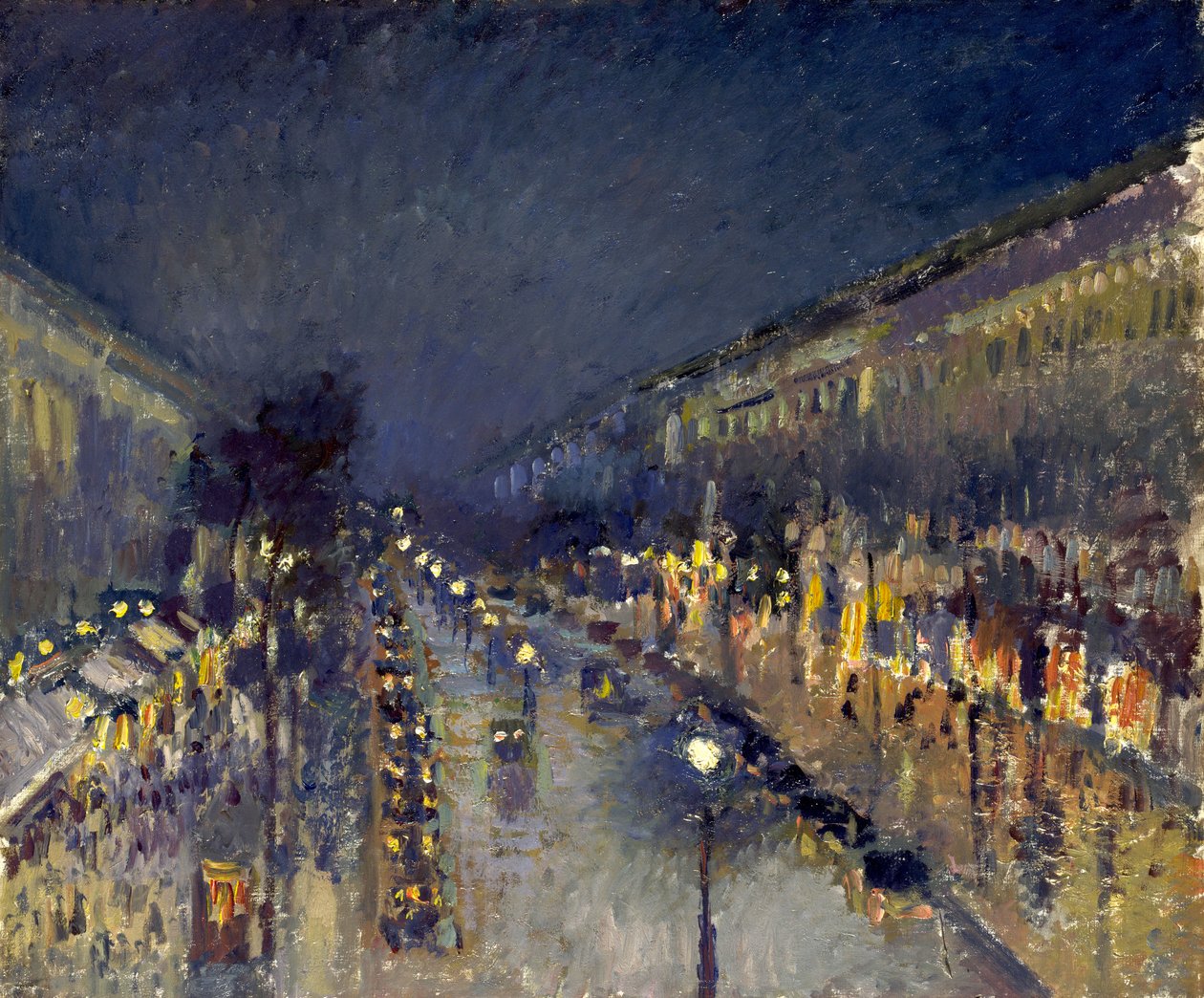 Il Boulevard Montmartre di notte da Camille Jacob Pissarro