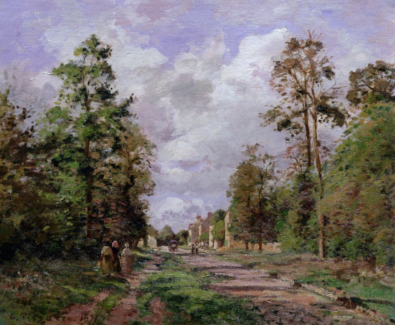 La strada per Louveciennes al bordo del bosco, 1871 da Camille Jacob Pissarro