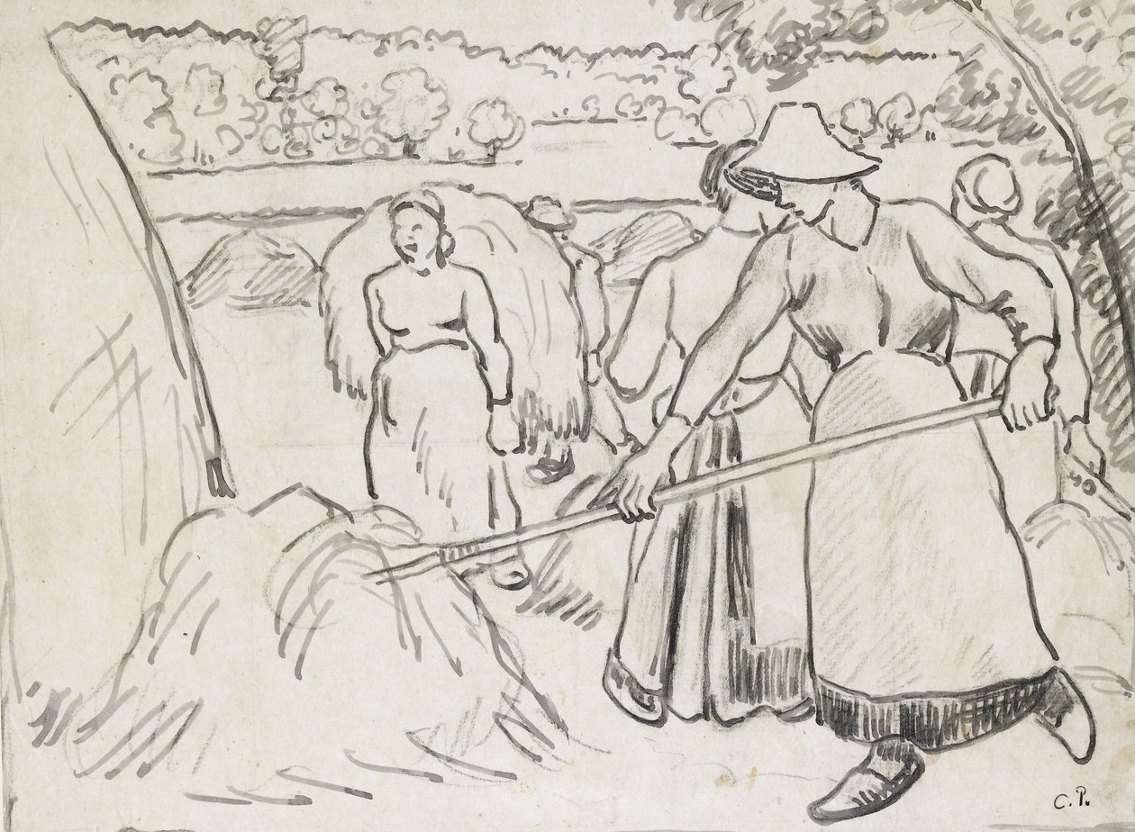 Studio compositivo di mietitori in un paesaggio, c. 1893 da Camille Jacob Pissarro
