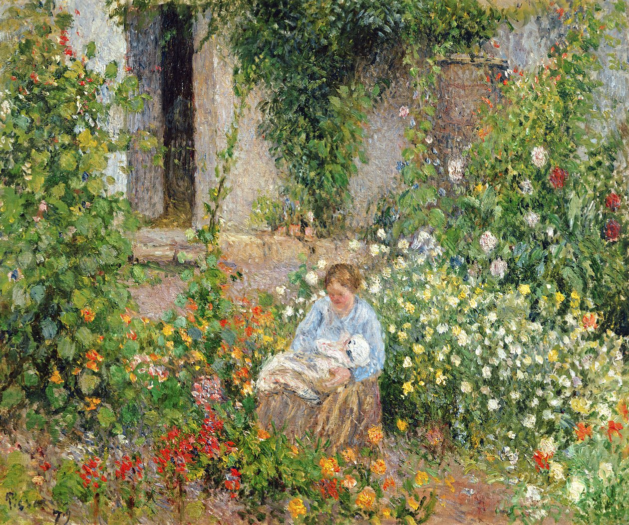 Madre e bambino tra i fiori, 1879 da Camille Jacob Pissarro