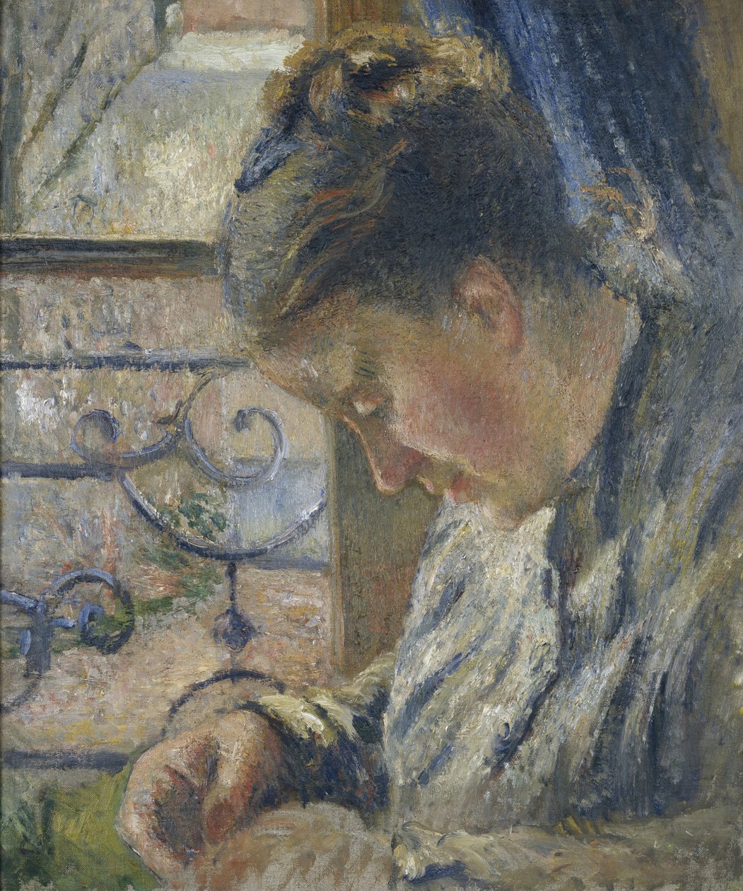 Ritratto di Madame Pissarro che cuce accanto a una Finestra da Camille Jacob Pissarro