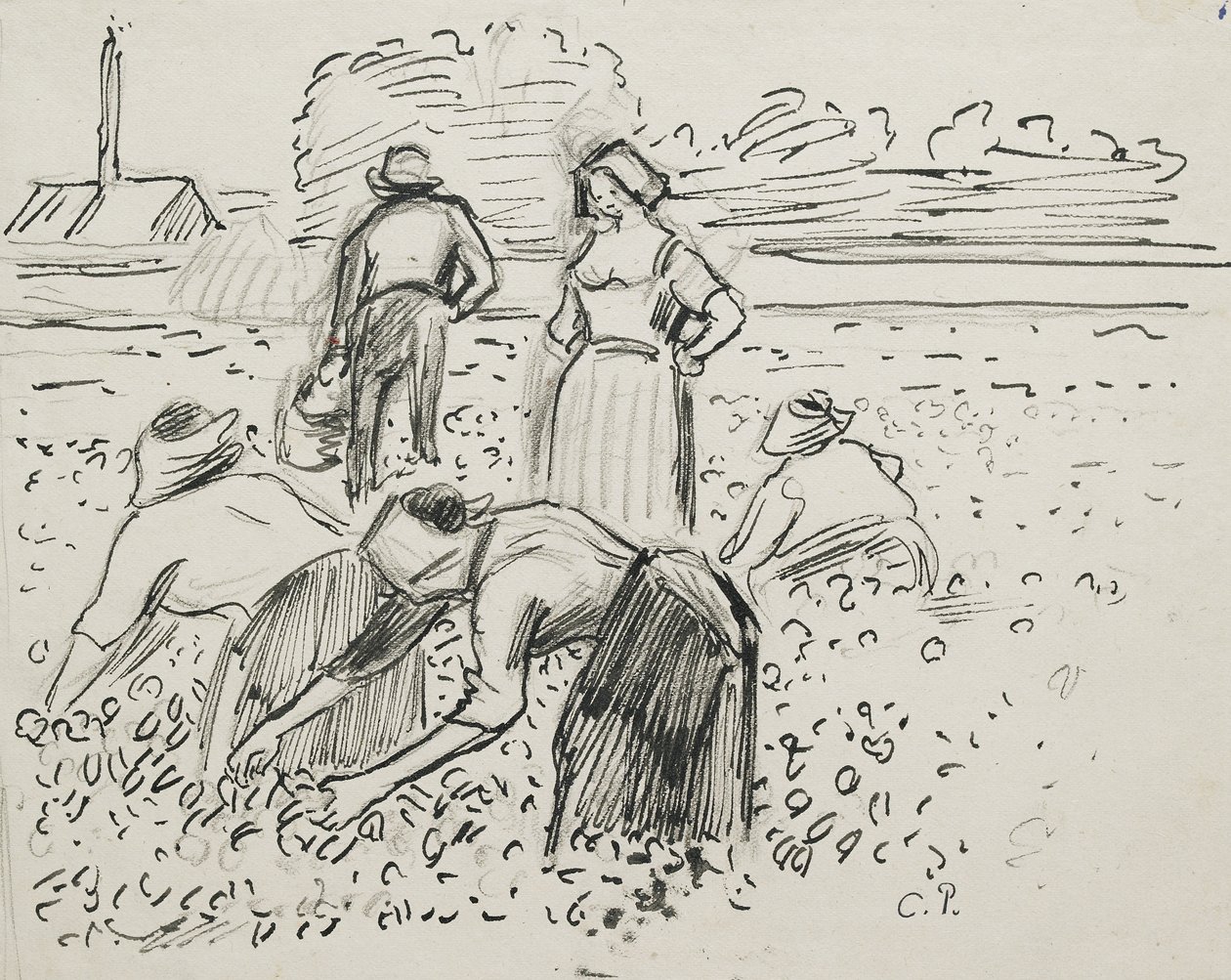 Studio di cinque figure di contadini che lavorano in un campo, 1887 da Camille Jacob Pissarro