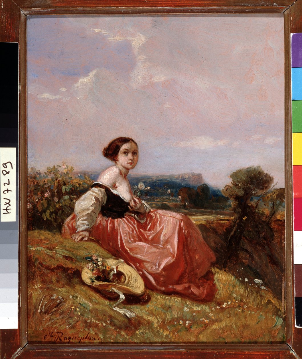 Giovane ragazza con cappello davanti alla Montagna Sainte-Victoire da Camille Joseph Etienne Roqueplan