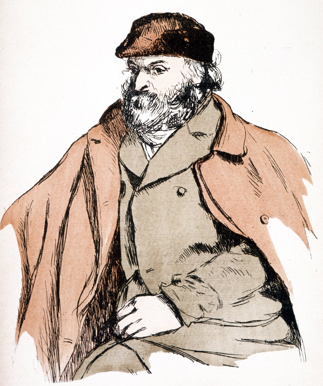 Ritratto illustrato di Paul Cezanne (1839 - 1906), artista francese e pittore post-impressionista. (incisione) da Camille (after) Pissarro
