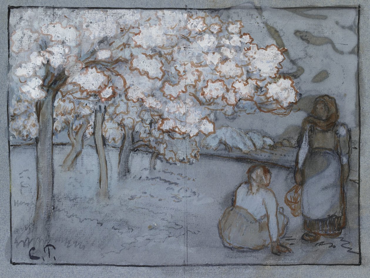 Studio Compositivo di due Contadine che Conversano in un Frutteto, c. 1894 da Camille Jacob Pissarro