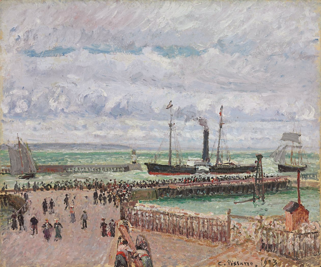 Ingresso al porto di Le Havre e i frangiflutti occidentali, tempo grigio luminoso, 1903 da Camille Jacob Pissarro