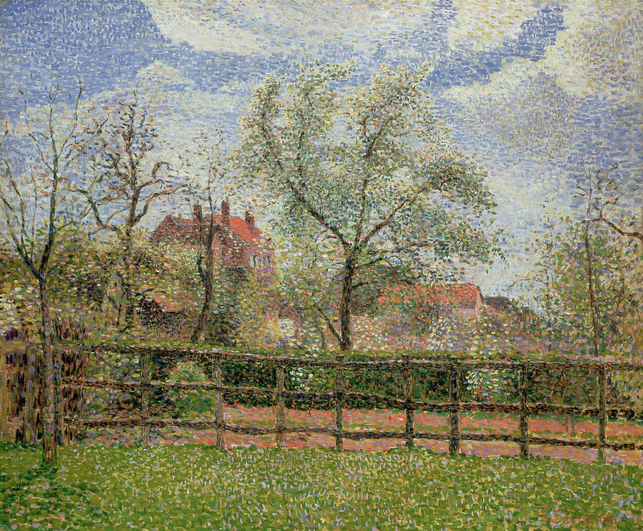 Alberi di pero e fiori a Eragny, mattina, 1886 da Camille Jacob Pissarro