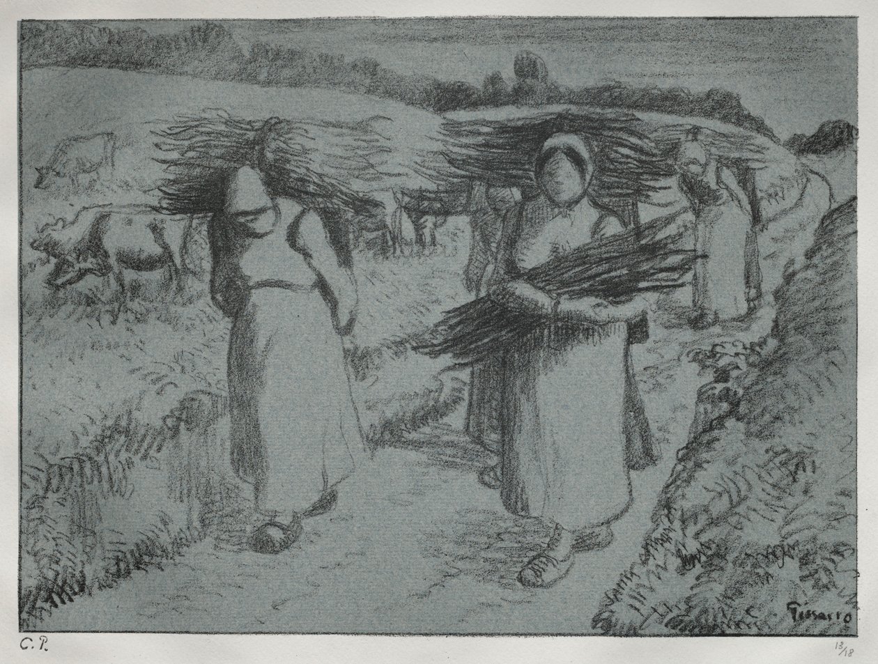 Contadini che trasportano fascine, c. 1896 da Camille Jacob Pissarro