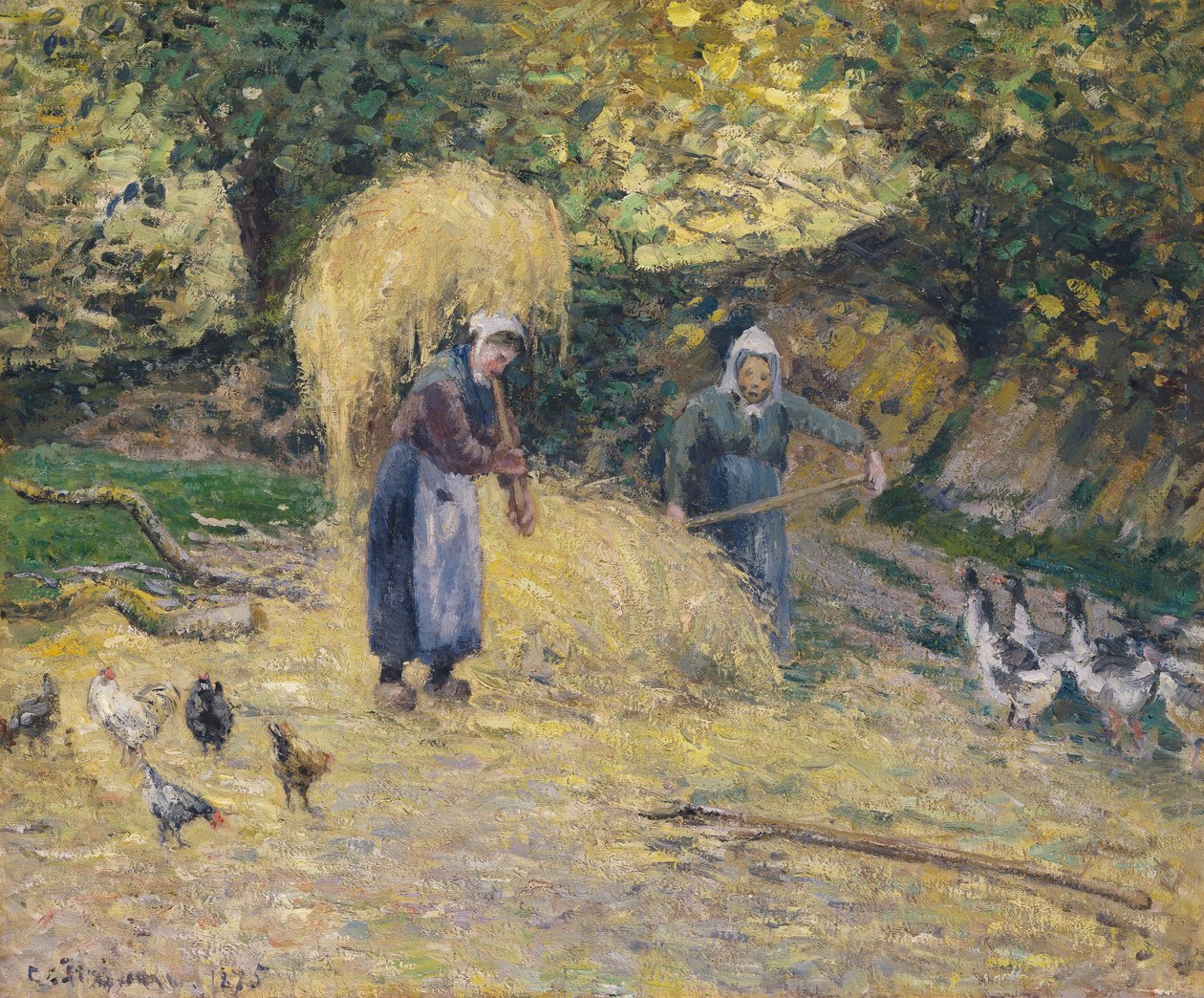 Contadini che sollevano paglia, Montfoucault, 1875 da Camille Jacob Pissarro