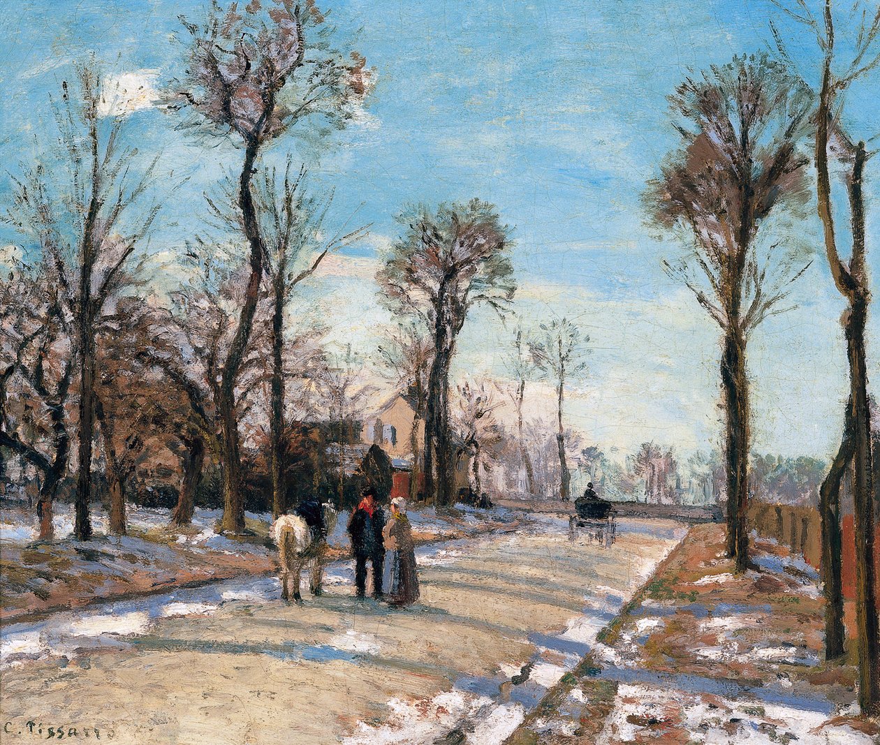 Route de Versailles, Louveciennes, sole invernale e neve, c. 1870 da Camille Jacob Pissarro