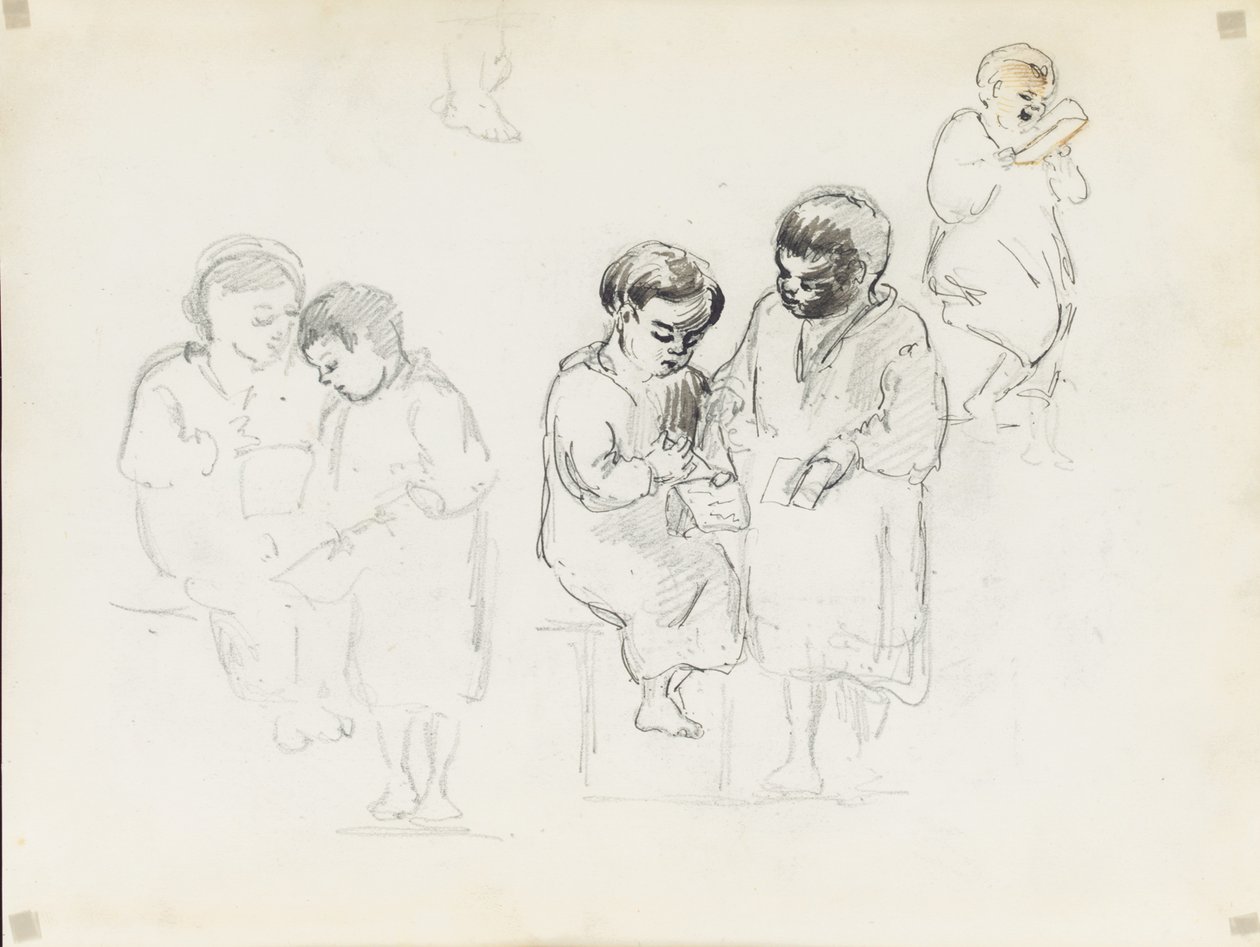Studi di due bambini che leggono da Camille Jacob Pissarro