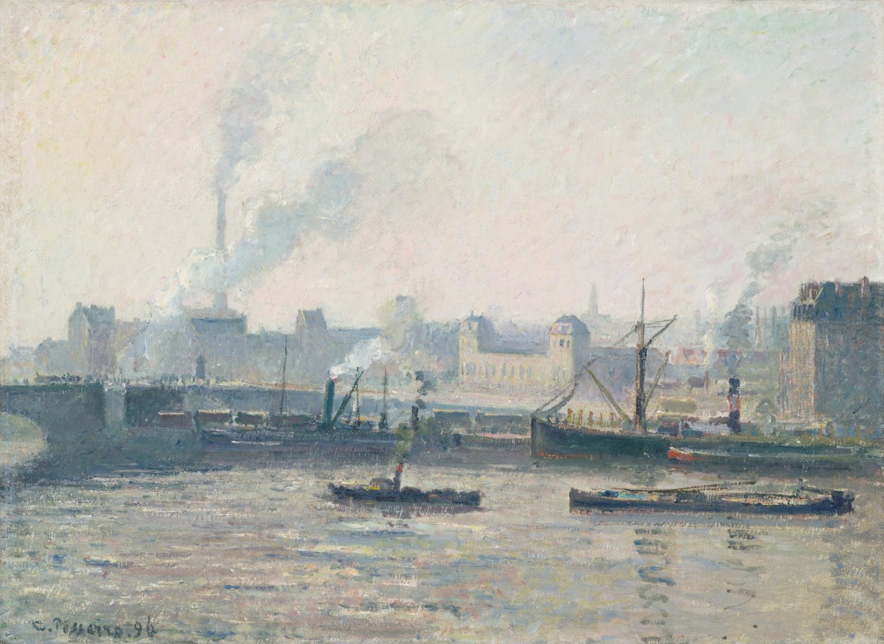 Il Ponte Saint-Sever, Rouen: Nebbia, 1896 da Camille Jacob Pissarro