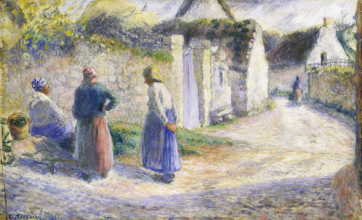 Strada del Villaggio con Tre Persone a Destra da Camille Jacob Pissarro