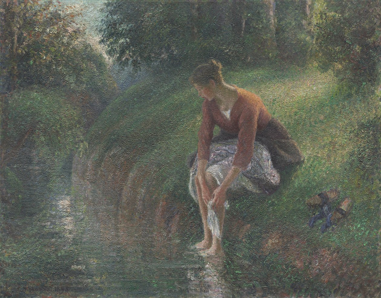 Donna che si lava i piedi in un ruscello, 1894-95 da Camille Jacob Pissarro