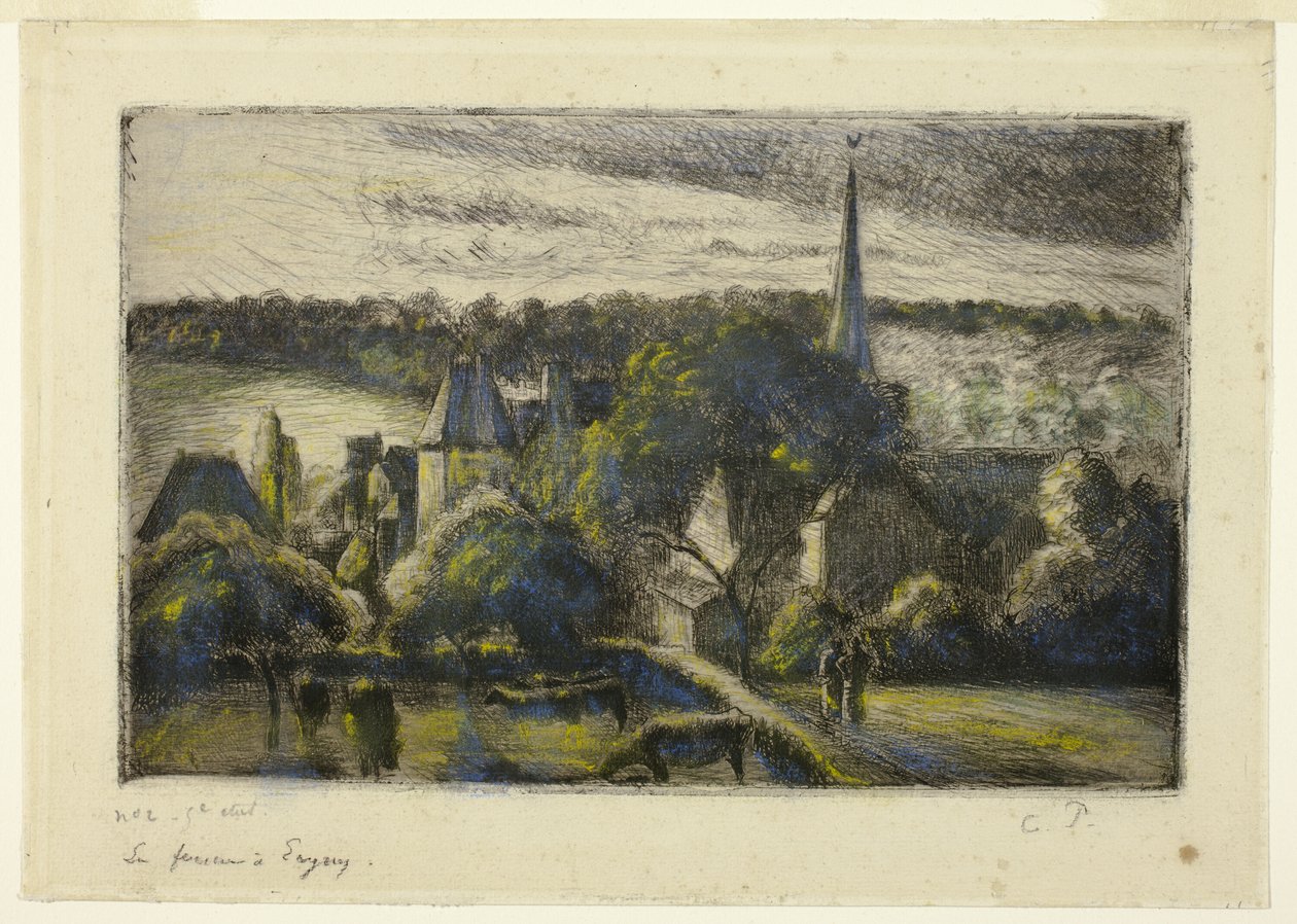 Chiesa e fattoria a Éragny da Camille Pissarro
