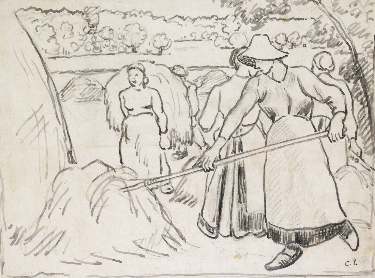 Studio compositivo di mietitori in un paesaggio da Camille Pissarro