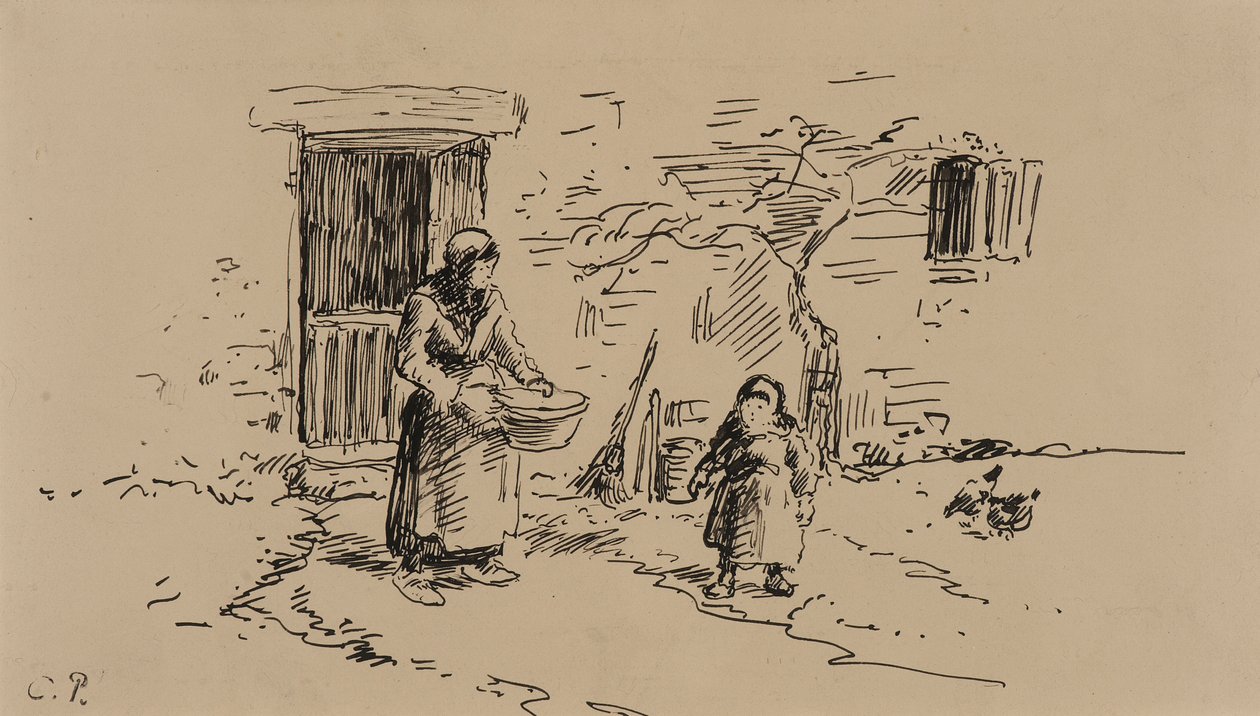 Scena di fattoria (penna e inchiostro su carta) da Camille Pissarro