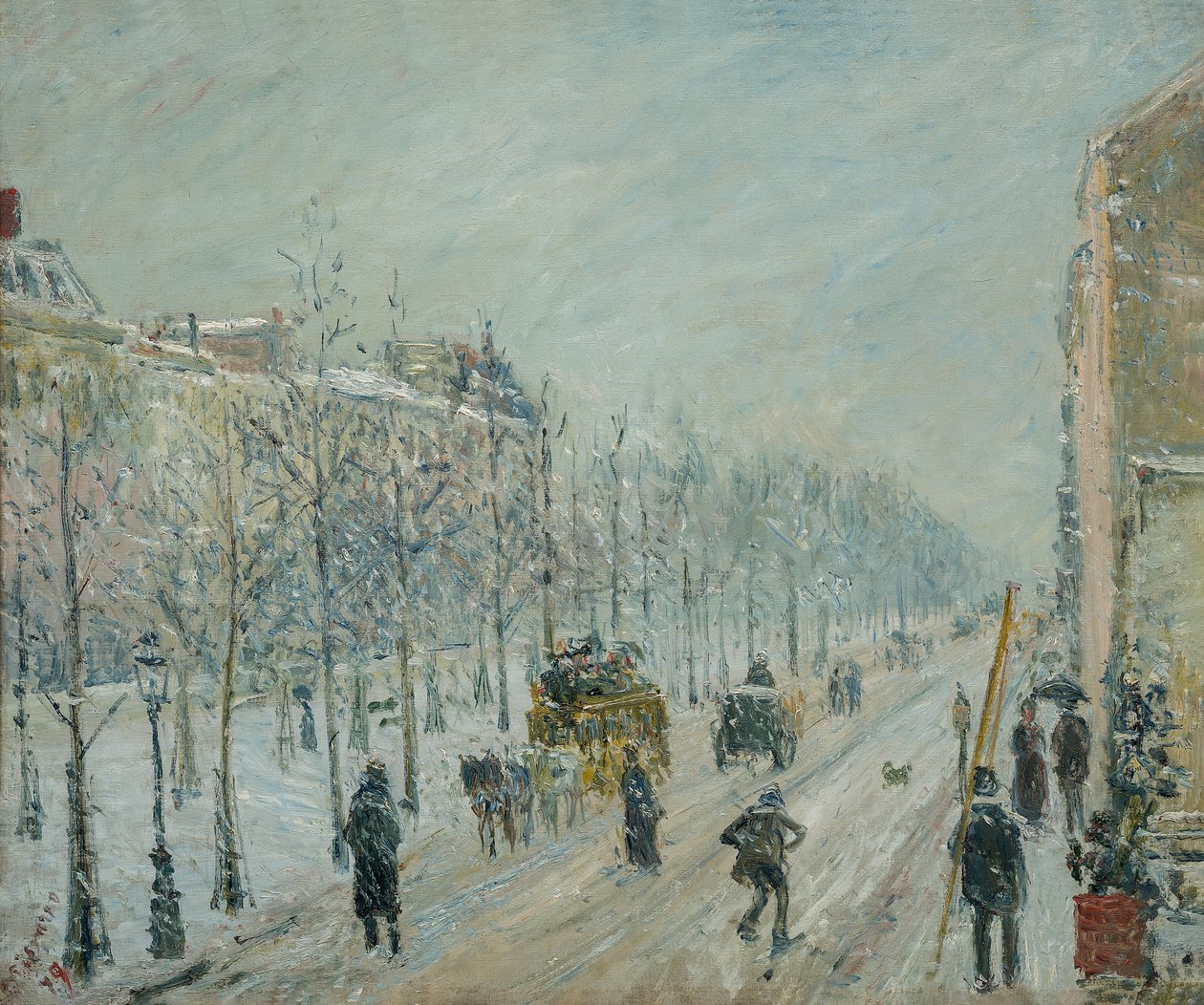 Francese: Les boulevards extérieurs. Effetto della nebbia
Danese: De ydre boulevarder i snevejr da Camille Pissarro