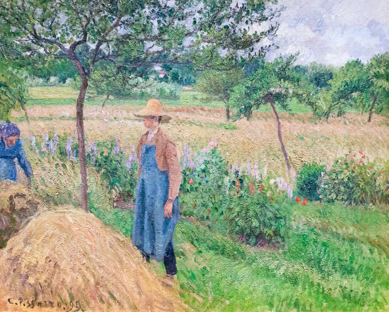 Giardiniere in piedi accanto a un pagliaio, cielo coperto, Eragny da Camille Pissarro