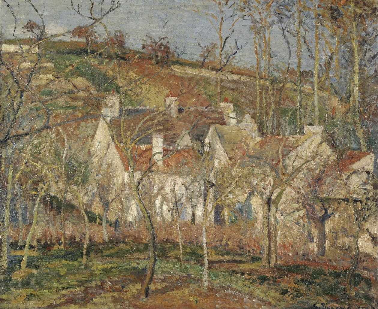 Tetti rossi, angolo del villaggio, effetto inverno da Camille Pissarro