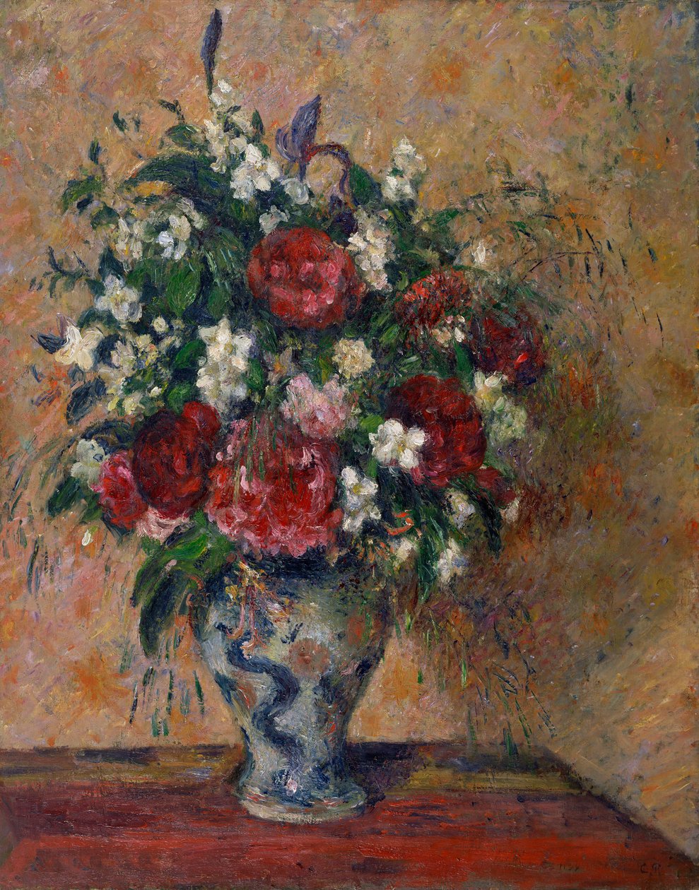 Natura morta con peonie e sfondo arancione da Camille Pissarro