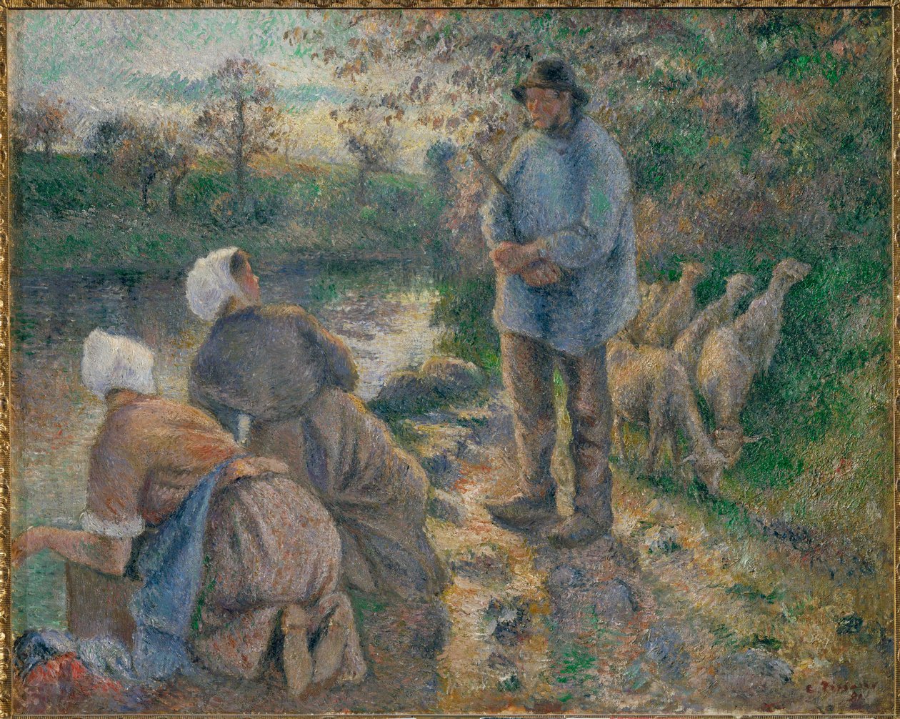 Pastore e lavandaie (dipinto su tela) da Camille Pissarro
