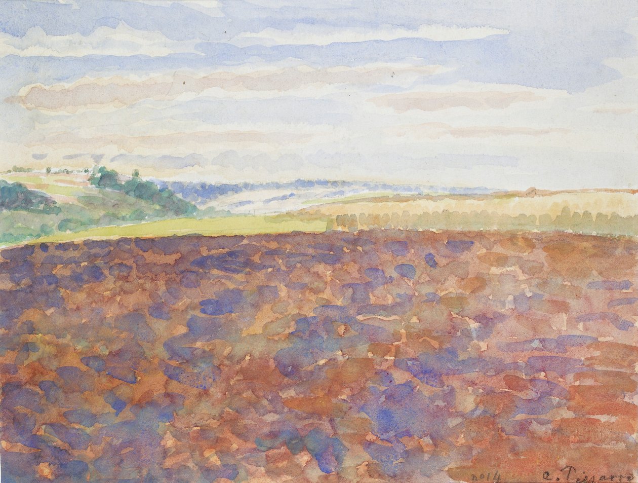 Studio di un paesaggio con un campo arato, Eragny-sur-Epte, c. 1886-1890 da Camille Pissarro