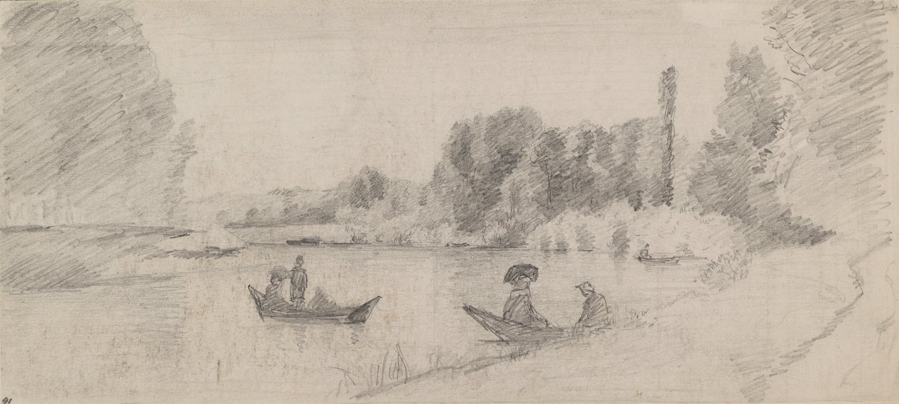 Studio di un paesaggio fluviale con barche, 1863-1864 da Camille Pissarro
