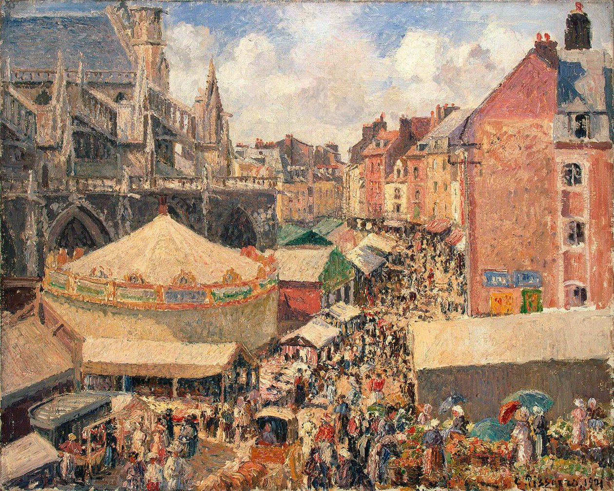 La fiera di Dieppe, mattina soleggiata da Camille Pissarro