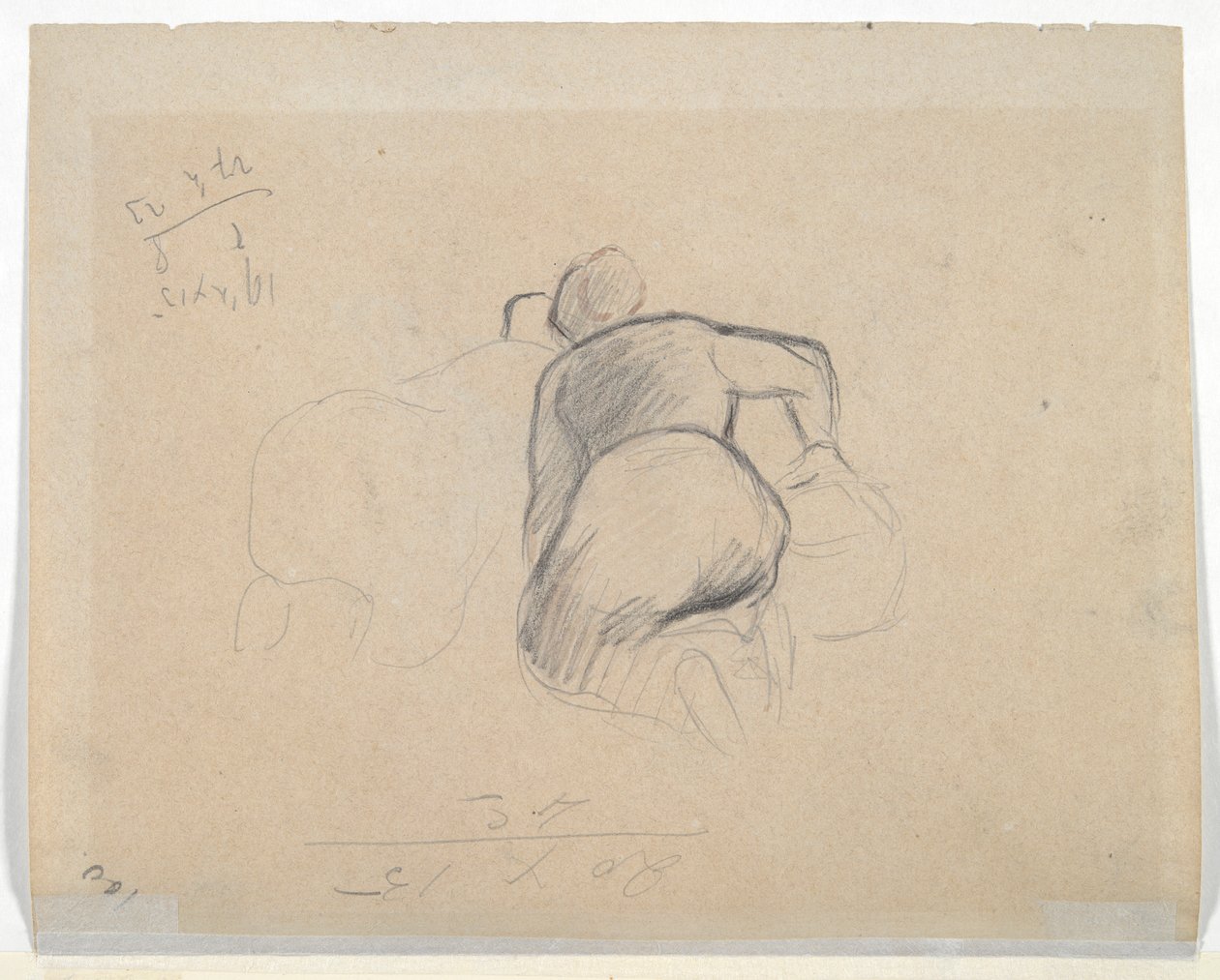 Donna inginocchiata (recto); Due donne di fattoria inginocchiate (verso) da Camille Pissarro