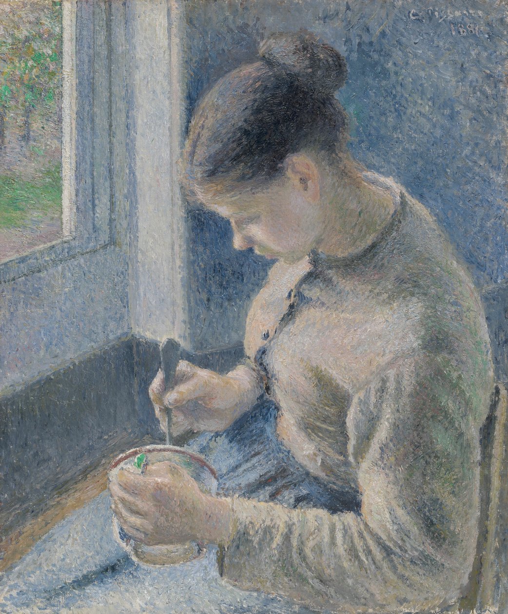 Giovane contadina che prende il caffè da Camille Pissarro