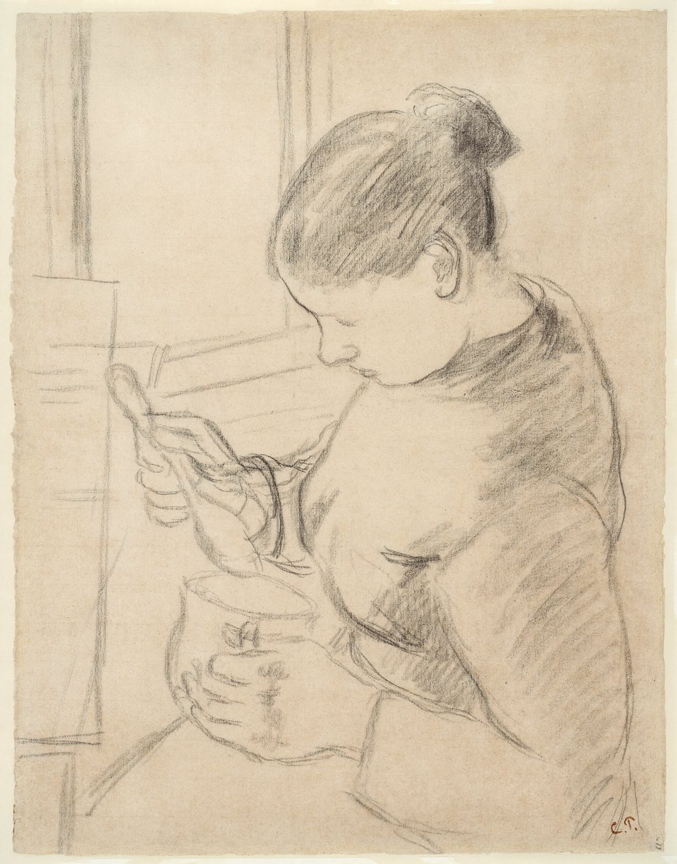Giovane contadina che prende il caffè da Camille Pissarro