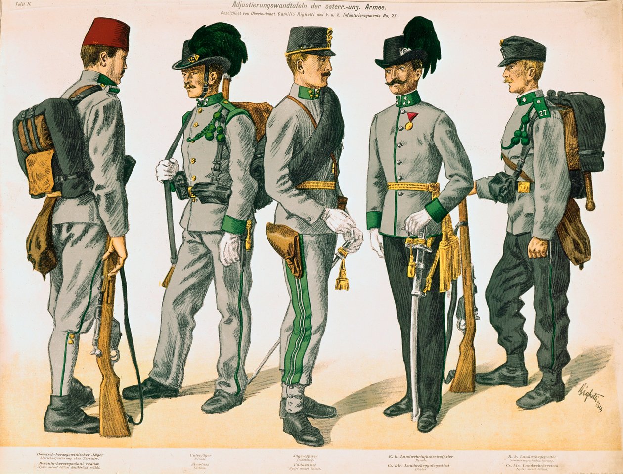 Cinque diverse uniformi di soldati dell