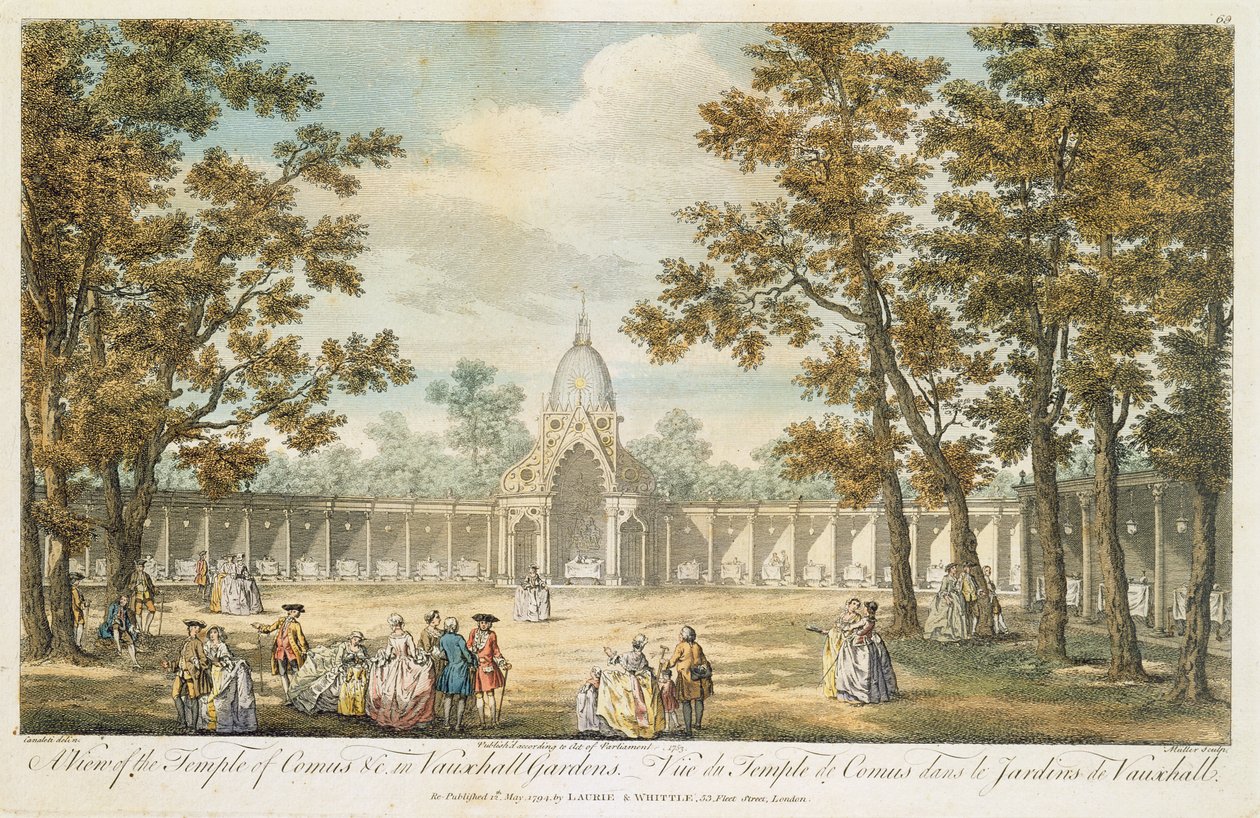 Vista del Tempio di Comus ai Vauxhall Gardens, inciso da Muller, ripubblicato nel 1794 da Canaleti
