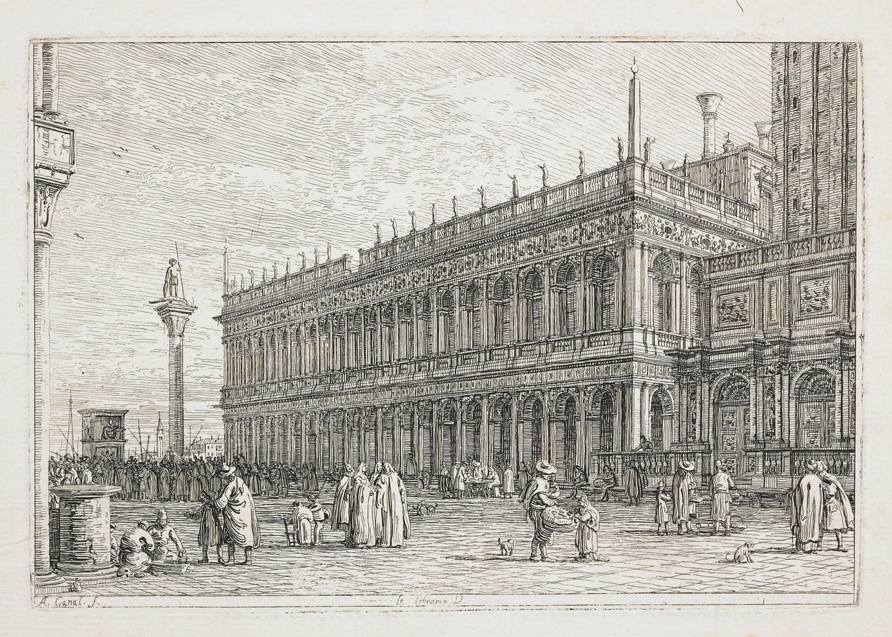 La Libreria, tavola da Vedute, altre presse da i loughi, altre ideate, 1740-1745 da Giovanni Antonio Canal