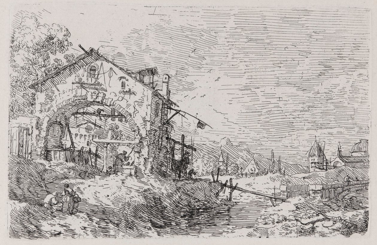 Paesaggio con donna al pozzo, dalla serie Vedute da Canaletto (Giovanni Antonio Canal)