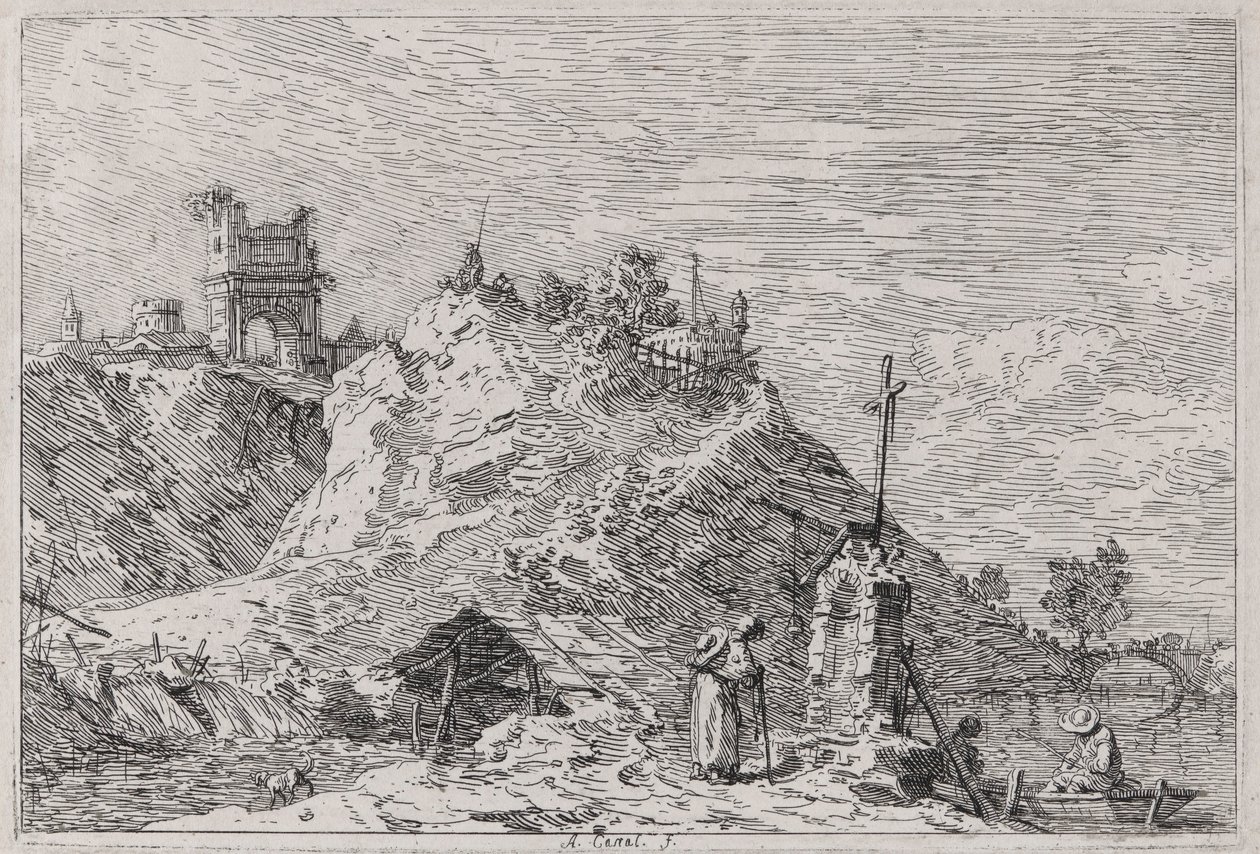 Paesaggio con il Pellegrino in Preghiera, dalla serie Vedute da Canaletto (Giovanni Antonio Canal)