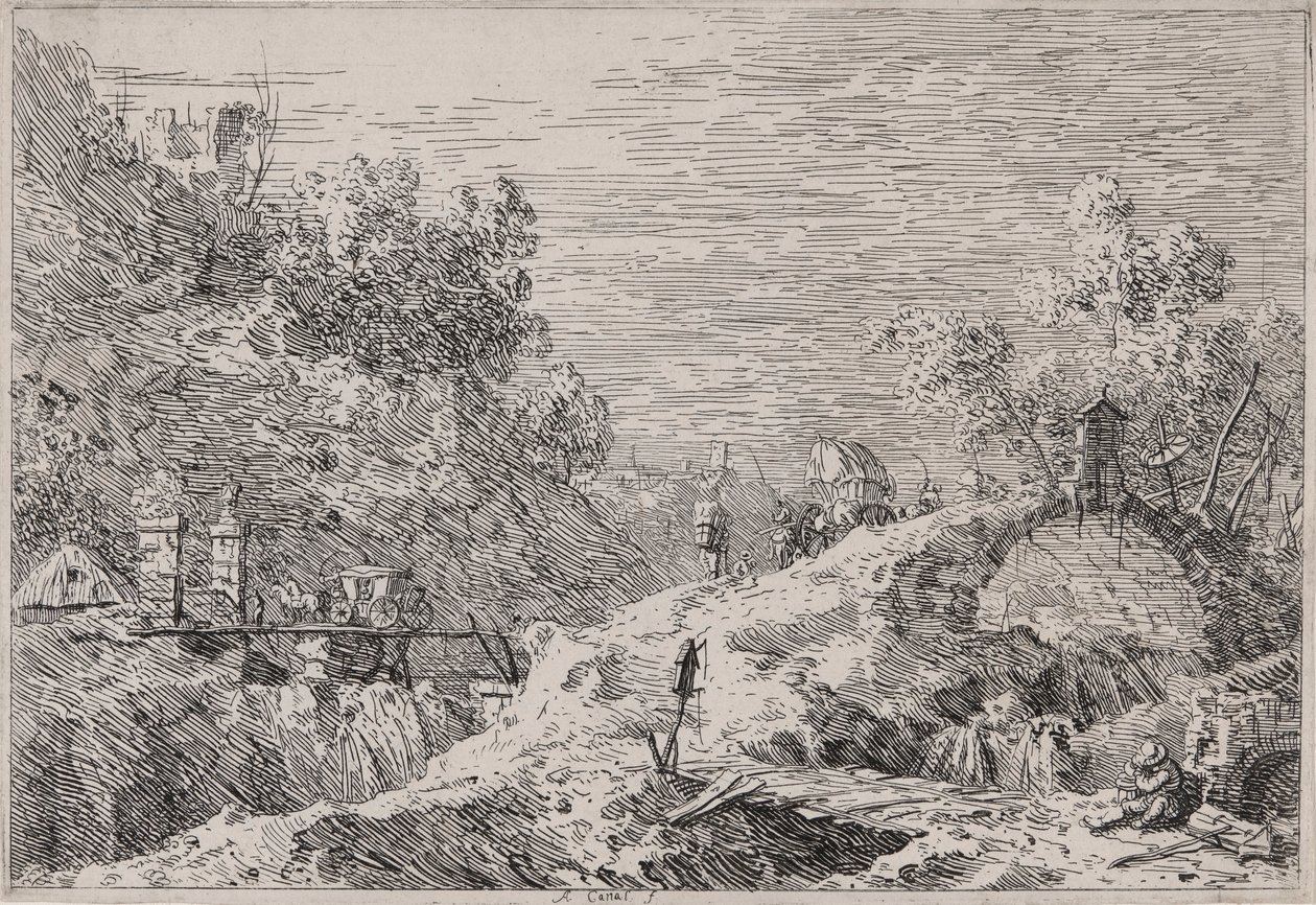 Paesaggio montano con cinque ponti, dalla serie Vedute da Canaletto (Giovanni Antonio Canal)