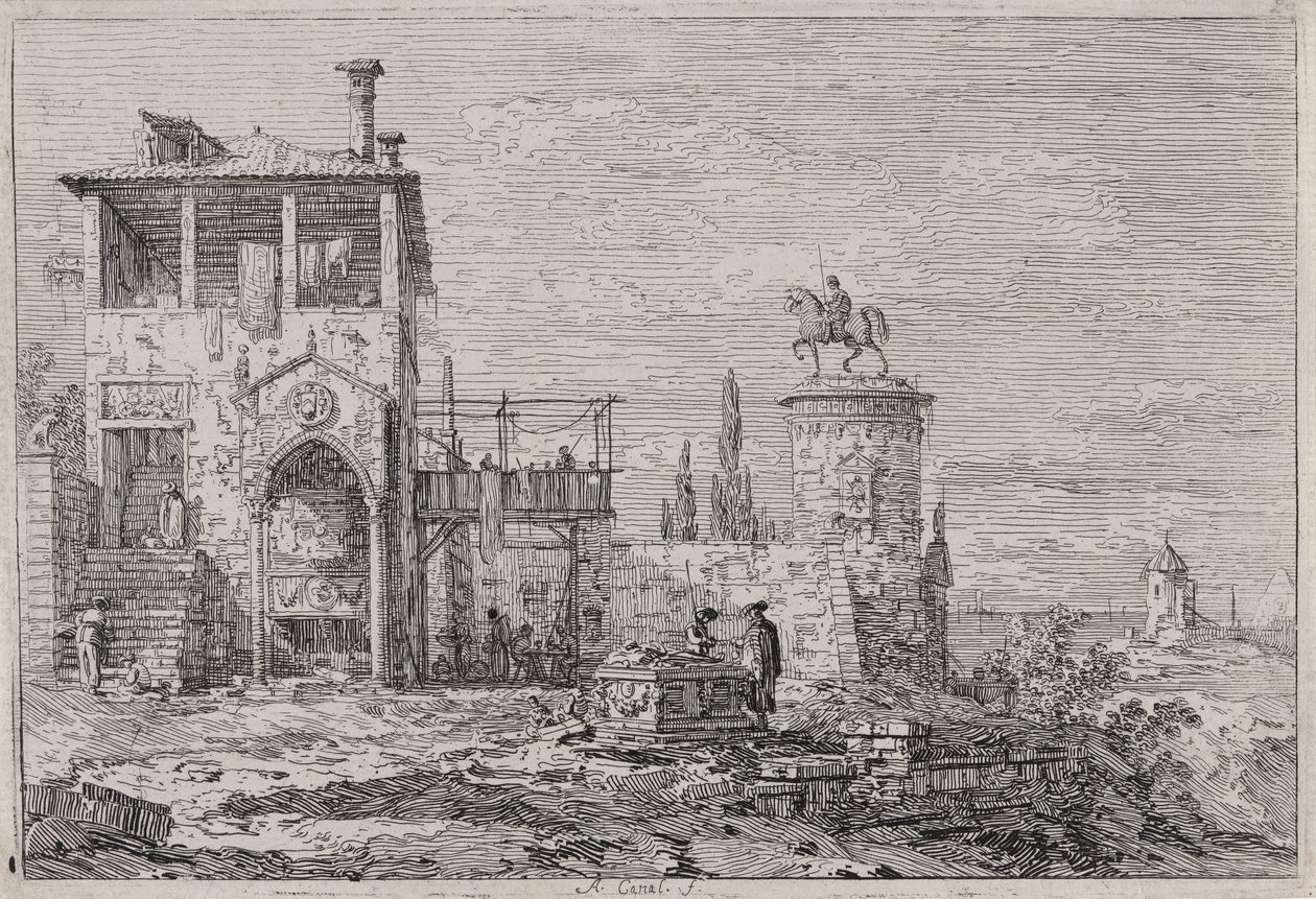 Il monumento equestre, dalla serie Vedute da Canaletto (Giovanni Antonio Canal)