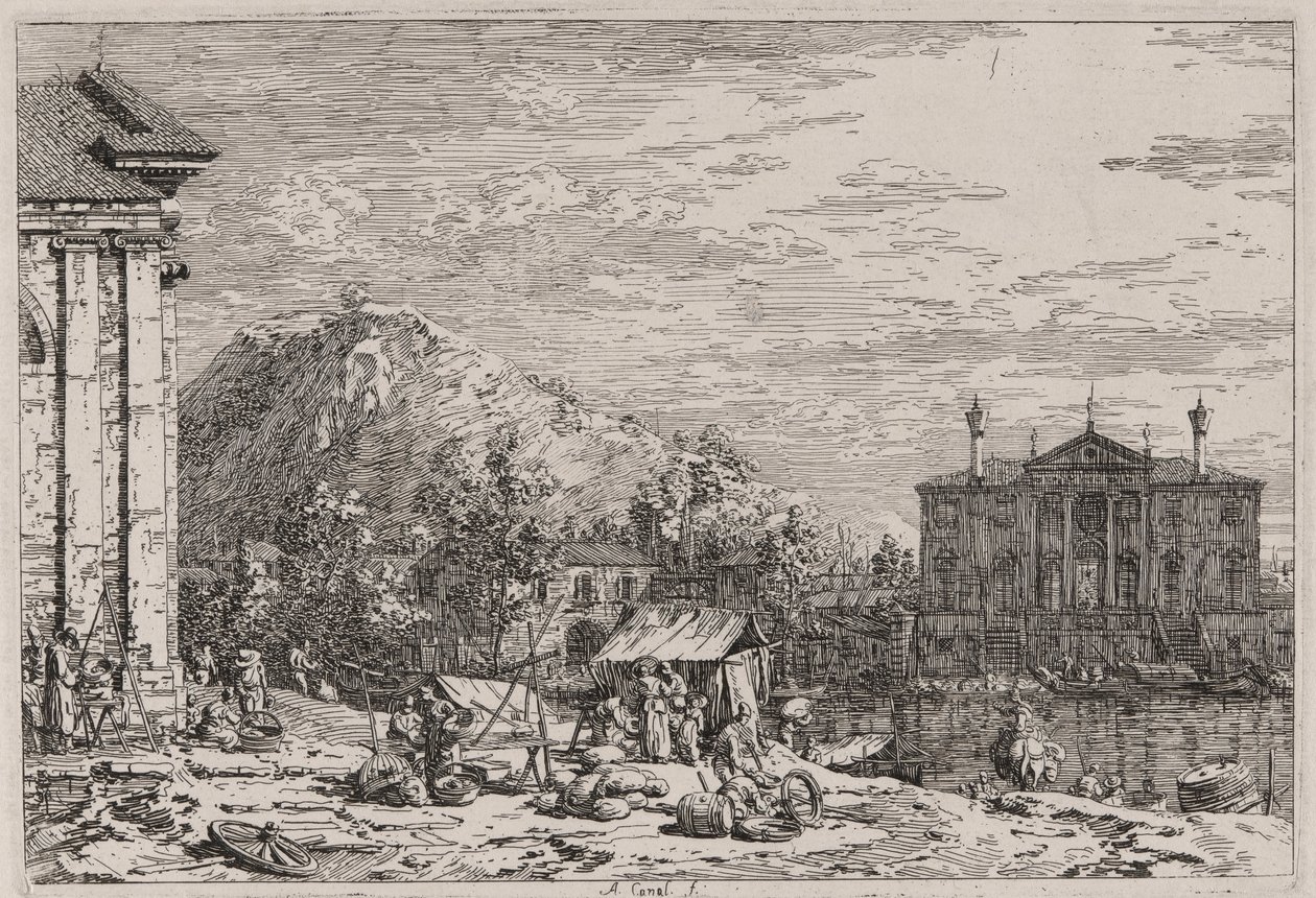Il mercato a Dolo, dalla serie Vedute da Canaletto (Giovanni Antonio Canal)