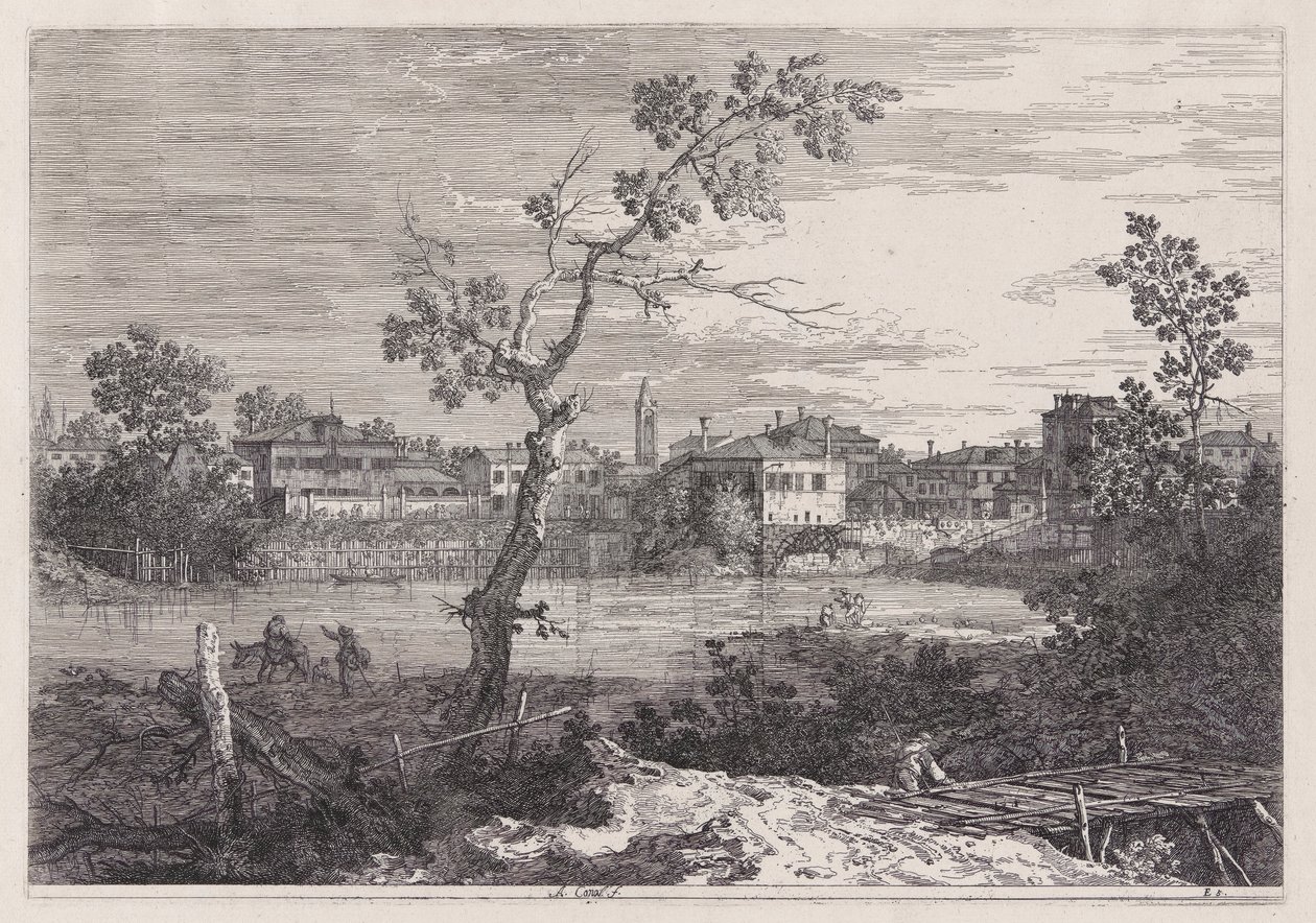 Veduta di una città su una riva del fiume, dalla serie Vedute da Canaletto (Giovanni Antonio Canal)