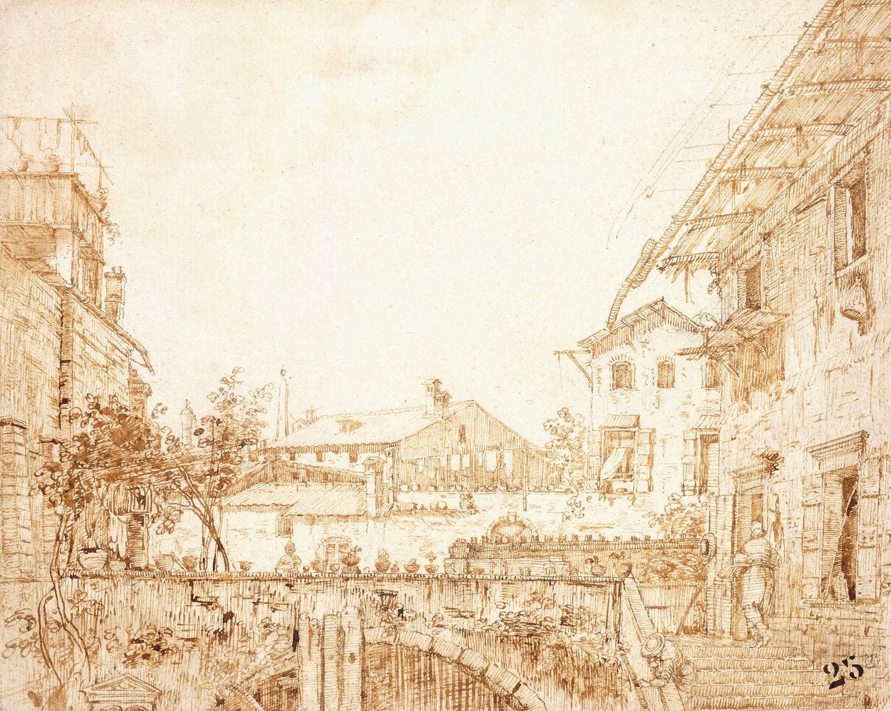 Una vista di una terrazza a Padova da Giovanni Antonio Canal